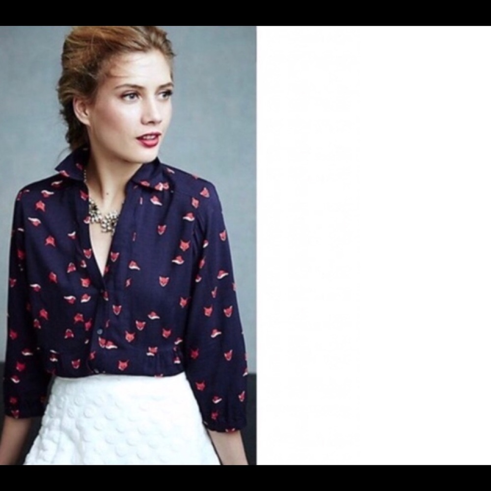 Anthropologie Maeve Woodland Walk Fox buttondown